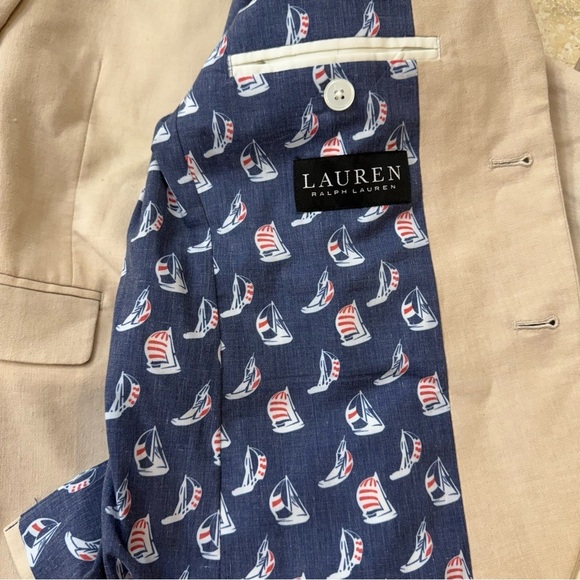 Lauren Ralph Lauren Boys Classic Suit Jacket Blazer Khaki crème tan linen 12R - Picture 12 of 12
